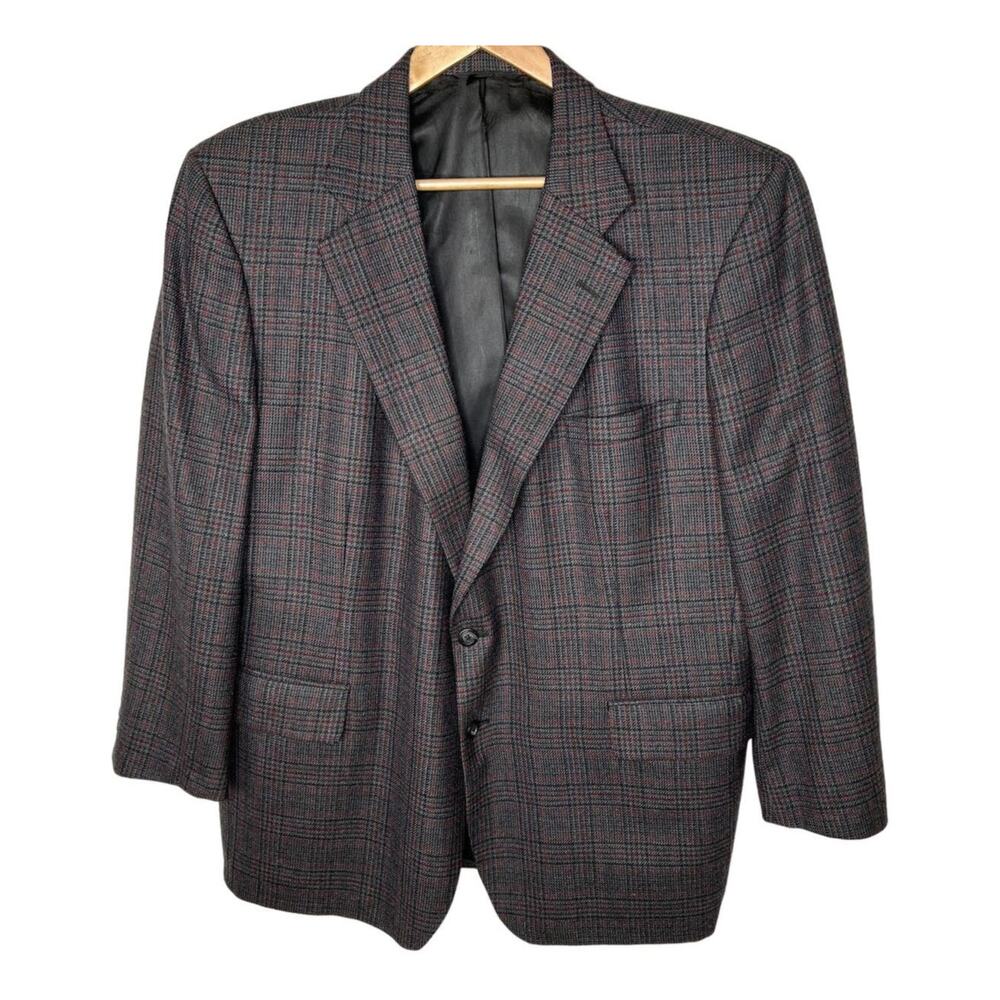 Corporate Image Tom James 48R Luxury 100% Wool Blazer Plaid Designer Jacket Gray